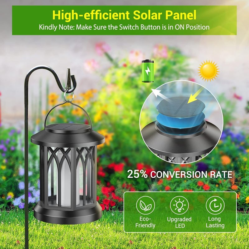 KOOPER 4 Pack Solar Lantern Outdoor Lights, Upgraded Flickering Flame Solar Lanterns Lights Outdoor Waterproof, Hanging Lantern Decorative, Solar Powered Lanterns for Yard Patio Path Tree Garden Decor - Image 4